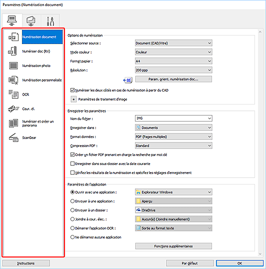 figure : boîte de dialogue Paramètres